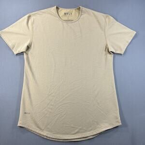 BYLT Shirt Mens Large Tan Gray Geometric Dot Drop Cut Lux SS Crew Neck Tee